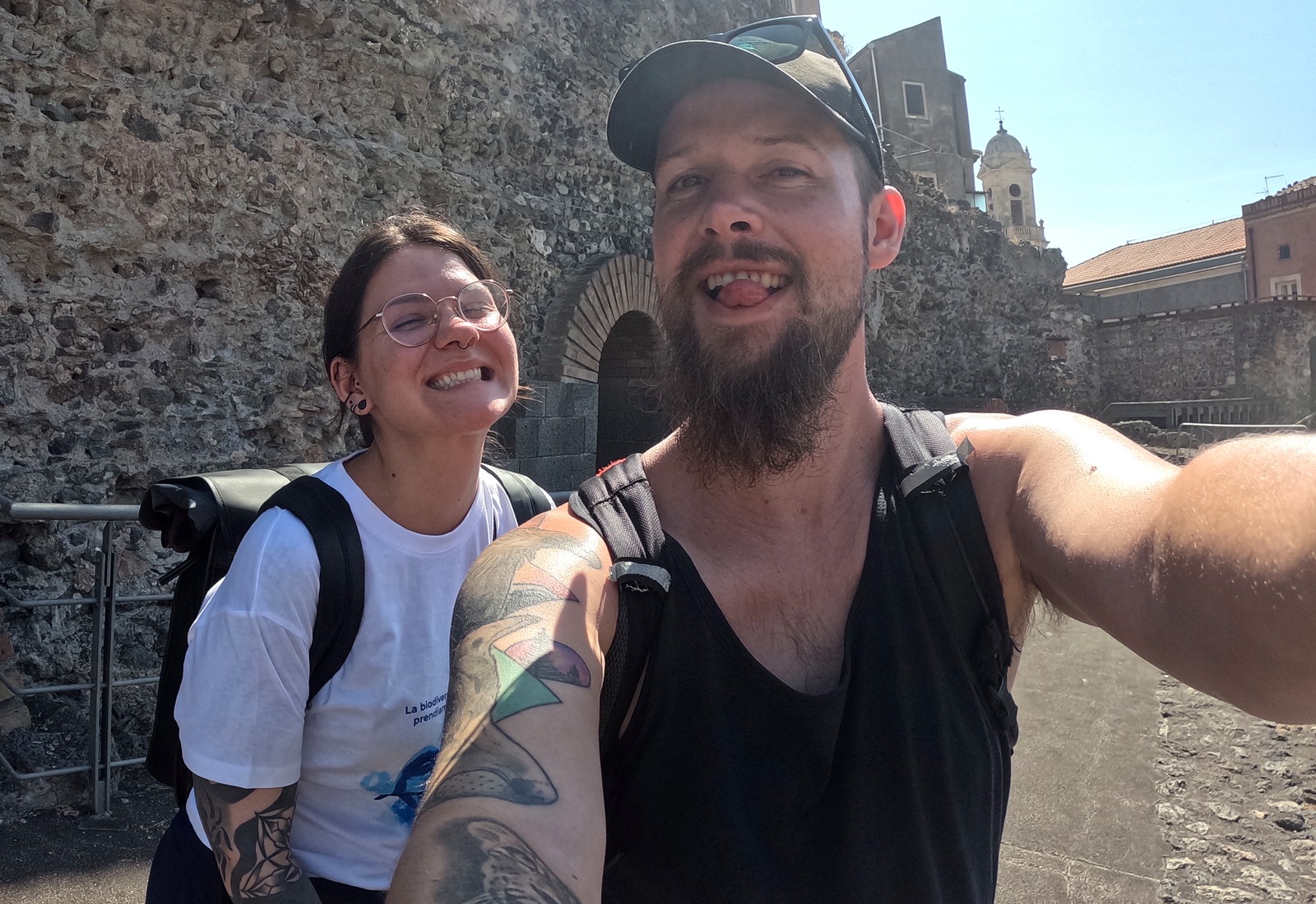 Erlend smiling with his partner in Catania